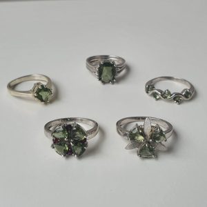 Polished and Faceted Moldavite Rings